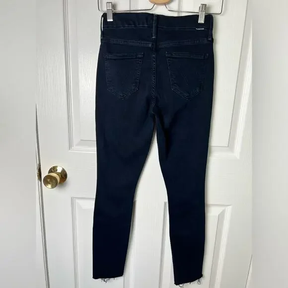 Mother The Pixie Ankle Fray High Waisted Dark Blue Distressed Skinny Jeans 24